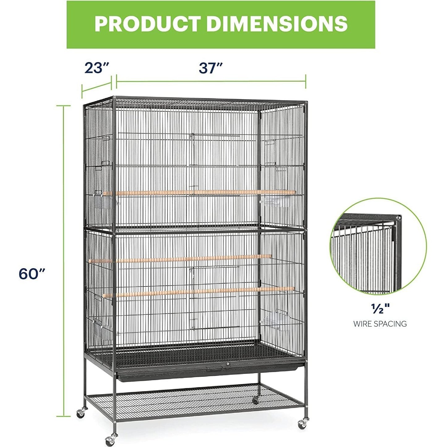 Large Bird Cage Flight Cage Wrought Iron for Cockatiels African Grey Quaker Amazon Sun Parakeets Green Cheek Conures Bird Cage.