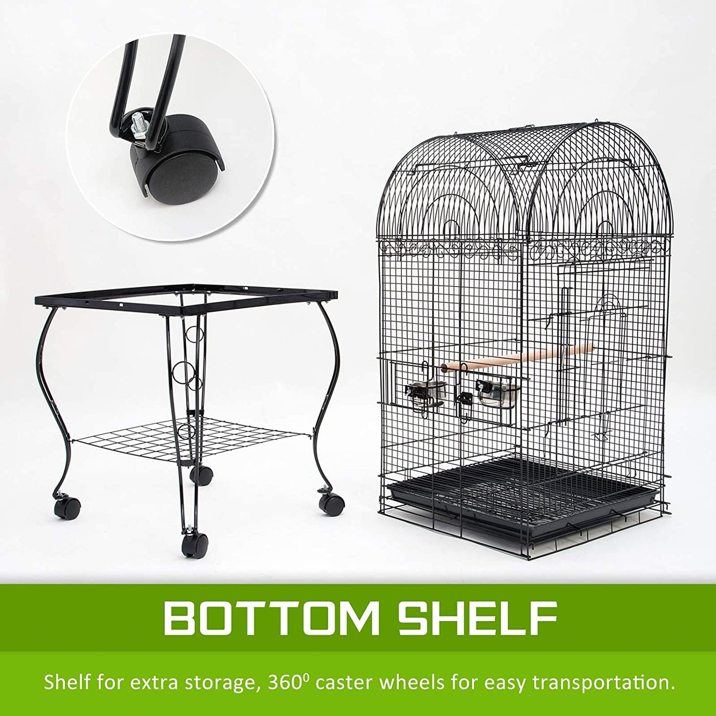 Large Metal Bird Cage Parrot Aviary Cage with Wheels