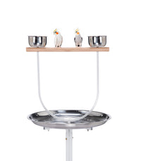 Egardenkart Premium Bird Play Top Stand with Wooden Perch and Stainless Steel Bowls - Mess-Free Feeding and Playtime Solution! White