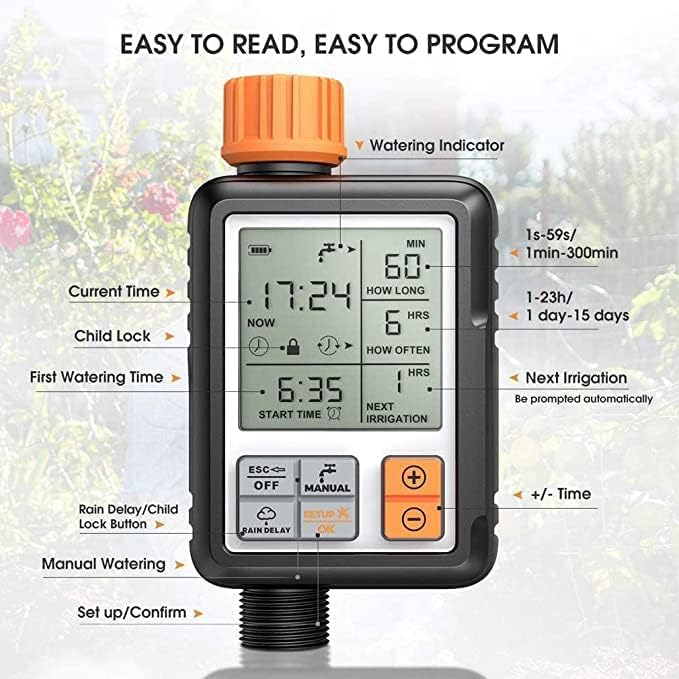 Egardenkart, Water Timer for Garden - Multifunctional, Garden Irrigation Timer for Automatic Irrigation System | Automatic Watering Timer with Intelligent Technology | Garden Water Timer (Orange)