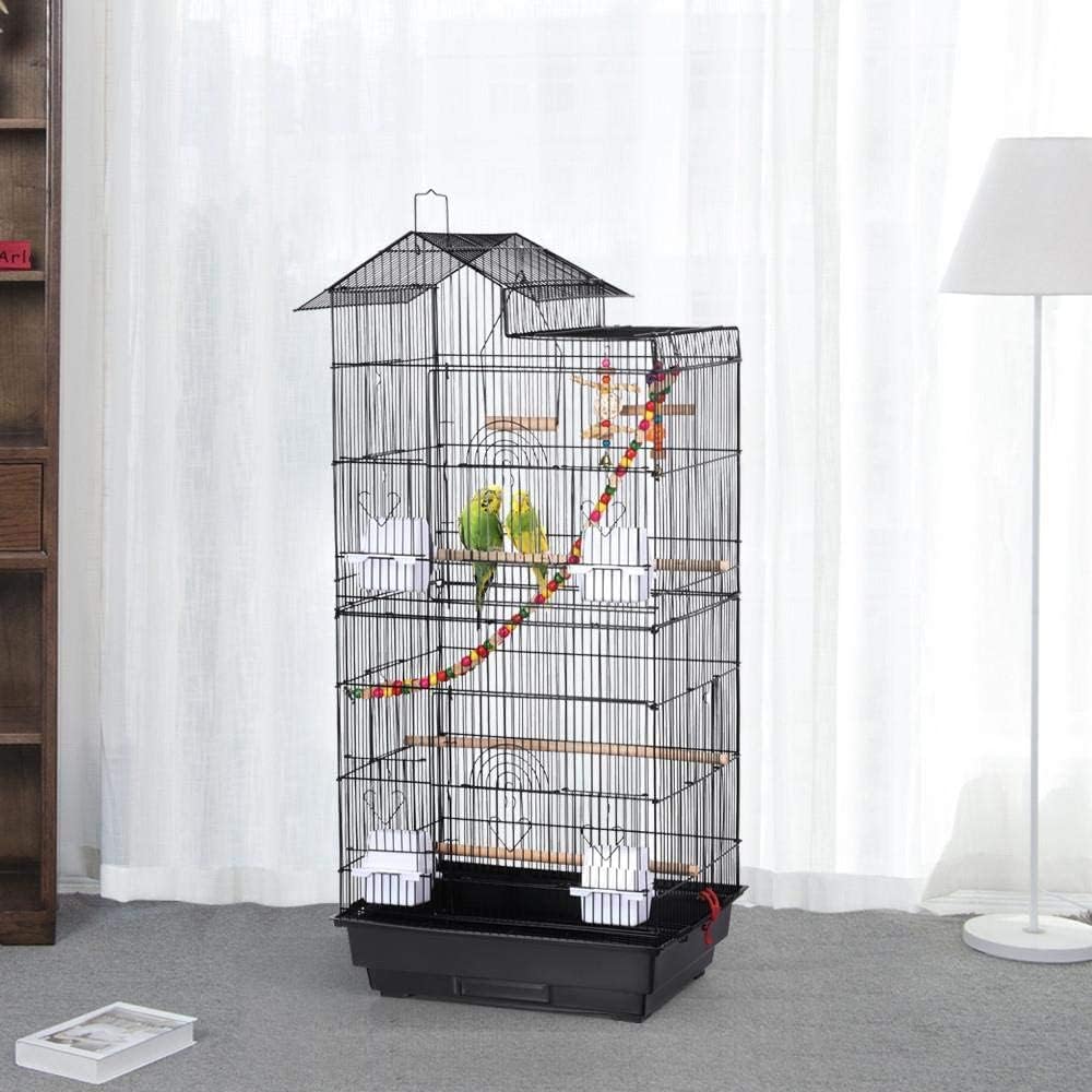 Roof Top Large Bird cage with Rolling Stand for Cockatiel Sun Conure Parakeet