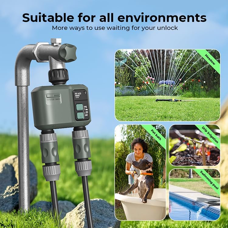Egardenkart Water Timer Wifi - Multifunctional Sprinkler Timer for Automatic Irrigation System | Hose Timer with Sprinkler Controller | Waterproof Irrigation Timer, Wifi Dual Outlet
