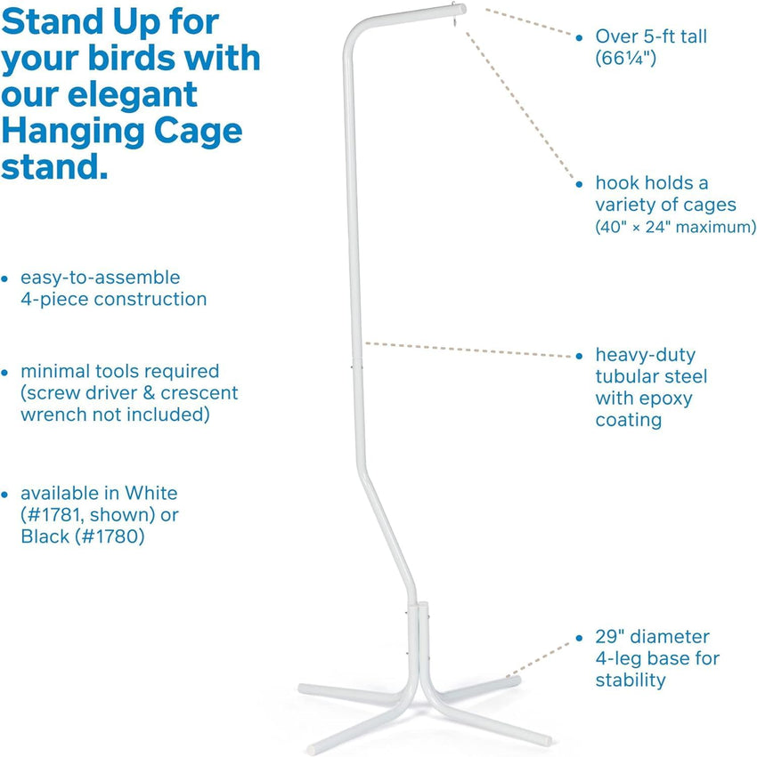 Egardenkart Heavy-Duty Tubular Steel Hanging Bird Cage Stand - Sturdy 4-Leg Support Base, Easy Assembly, 61x61x158cm