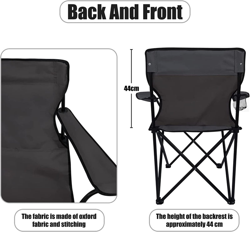 Egardenkart Camping Chair, Folding Camping Chairs for Adults with Armrests and Cup Holder and Carrying Bag, Lightweight Portable for Beach, Perfect for Caravan trips, BBQs, Garden, Picnic