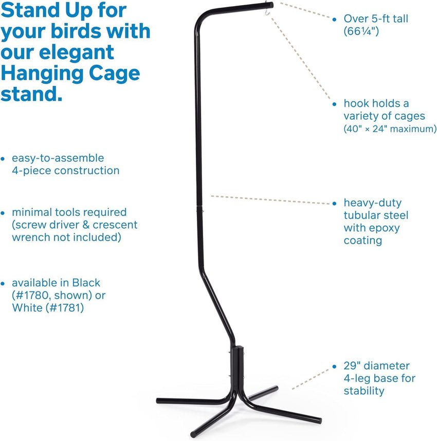 Egardenkart Heavy-Duty Tubular Steel Hanging Bird Cage Stand - Sturdy 4-Leg Support Base, Easy Assembly, 61x61x158cm