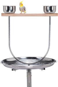 Egardenkart Premium Bird Play Top Stand with Wooden Perch and Stainless Steel Bowls - Mess-Free Feeding and Playtime Solution! White