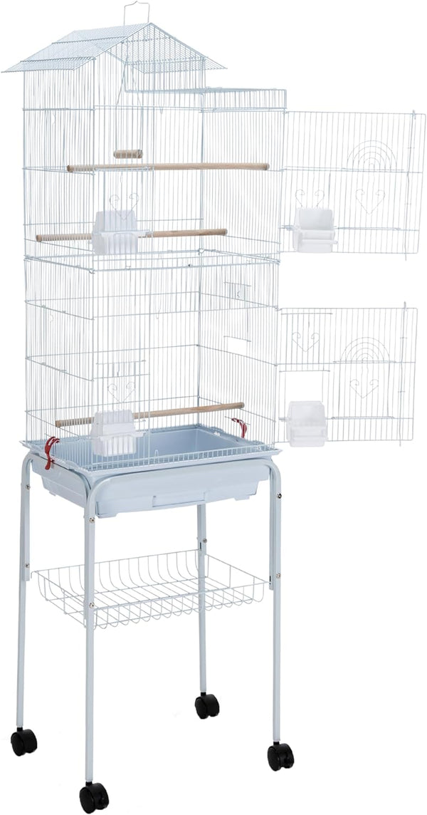 Roof Top Large Bird cage with Rolling Stand for Cockatiel Sun Conure Parakeet