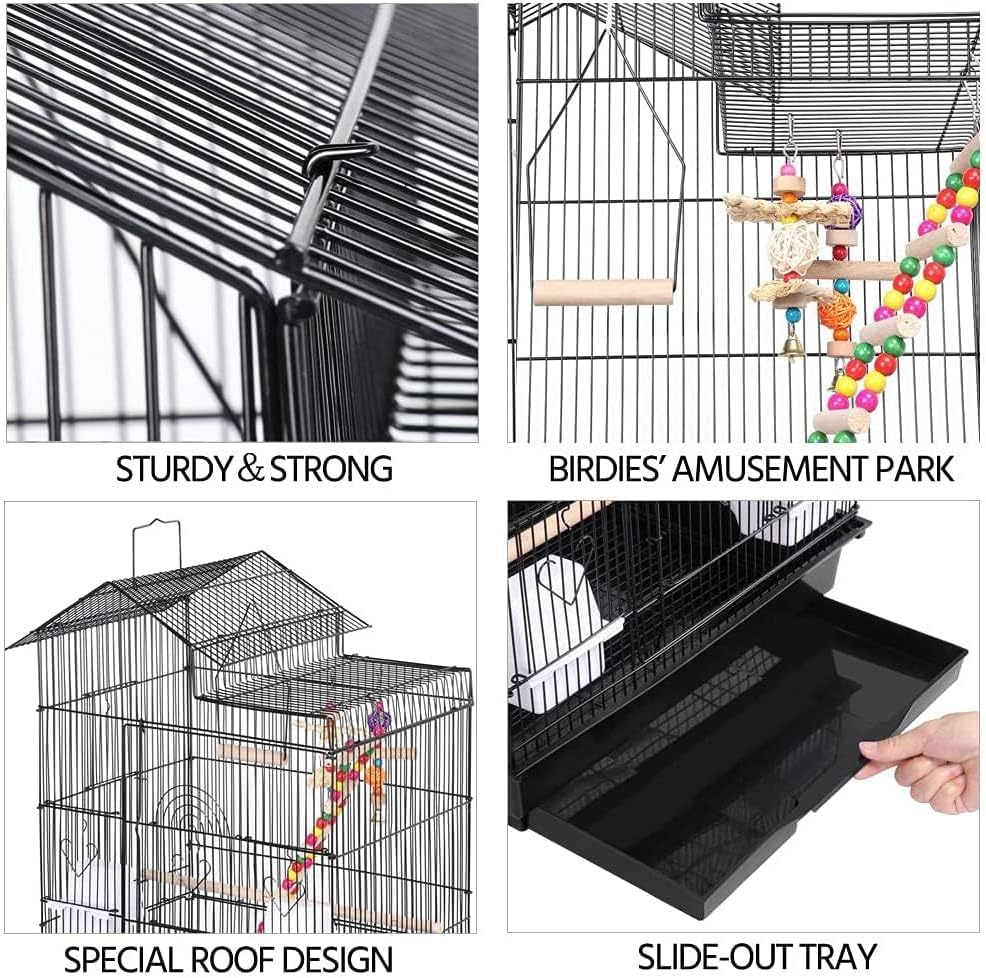Roof Top Large Bird cage with Rolling Stand for Cockatiel Sun Conure Parakeet