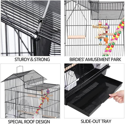 Roof Top Large Bird cage with Rolling Stand for Cockatiel Sun Conure Parakeet