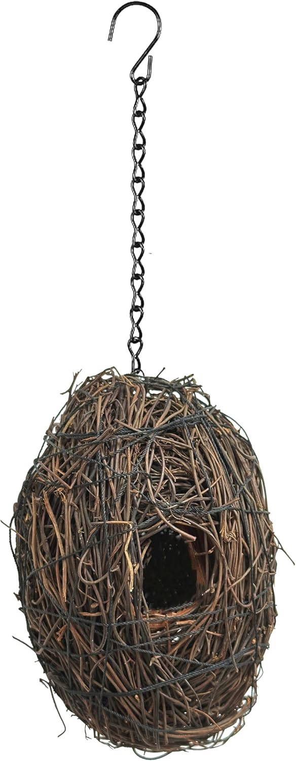 Egardenkart Handcrafted Hanging Wicker Bird Nest Shelter with Chain Hook