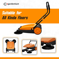 Egardenkart, Walk-Behind Outdoor Hand Push Sweeper - 2.66 Gallon Capacity, 27.5" Sweeping width, Sweeps up to 19,000 ft²/Hour,