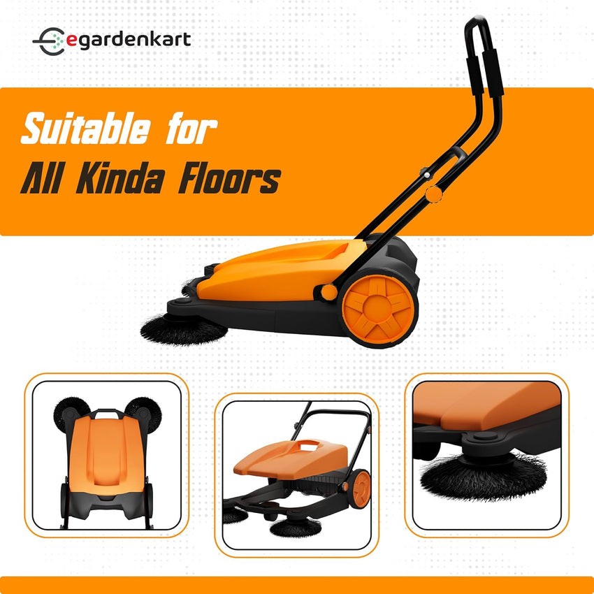 Egardenkart, Walk-Behind Outdoor Hand Push Sweeper - 2.66 Gallon Capacity, 27.5" Sweeping width, Sweeps up to 19,000 ft²/Hour,