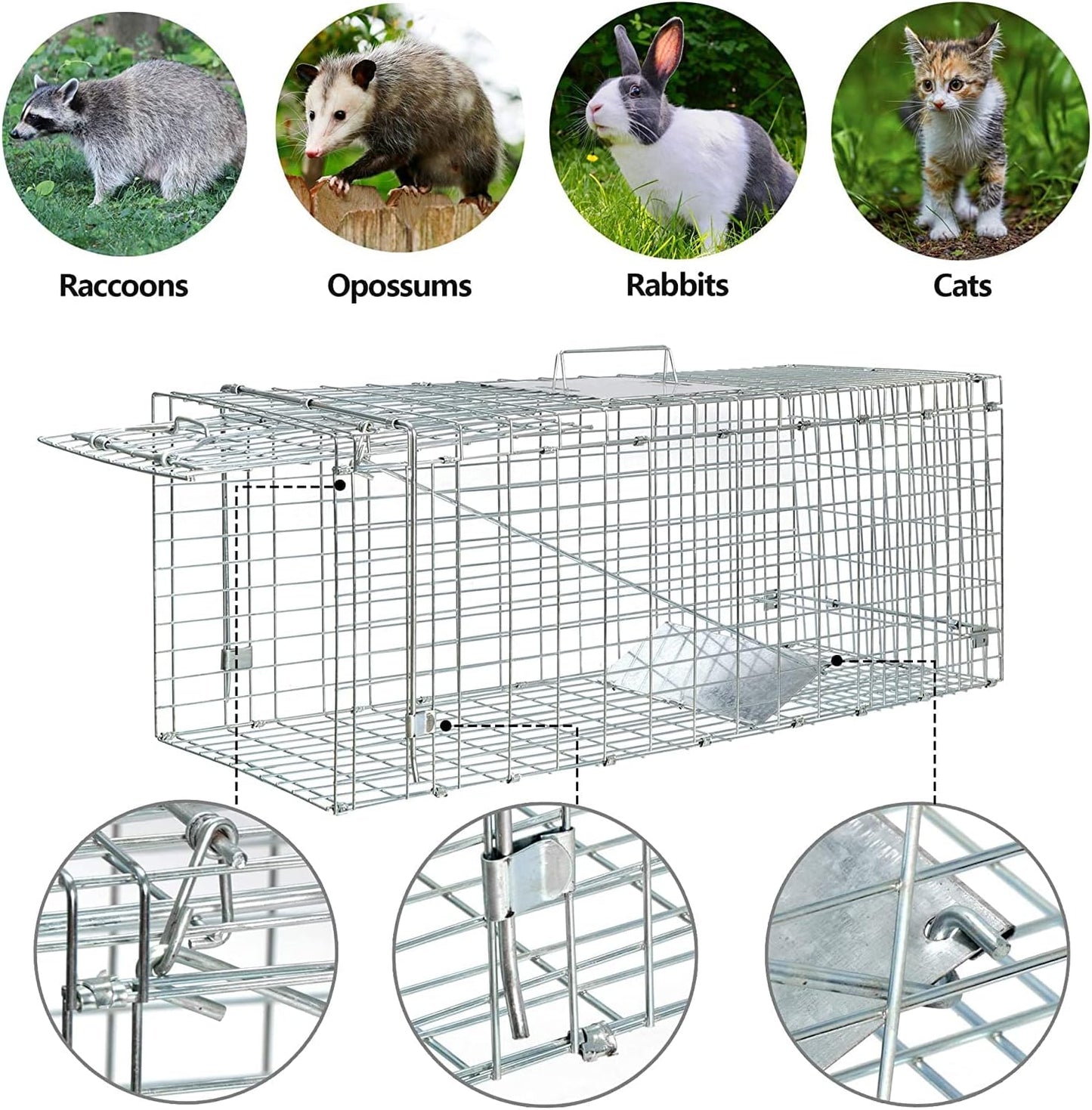 Cat Trap Live Animal Trap Easy Set One-Door Cage Trap for Raccoons, Stray Cats, Groundhogs, Opossums, and Armadillos Large