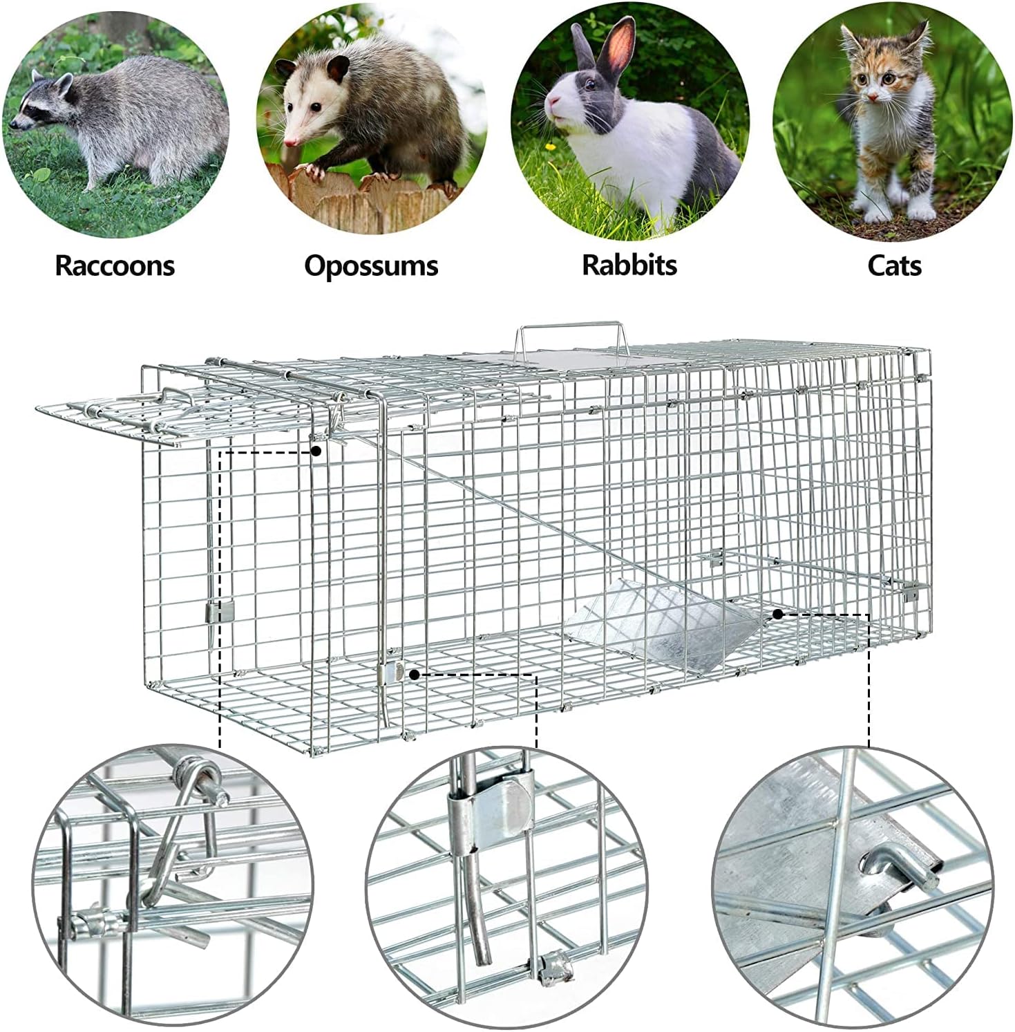 Cat Trap Live Animal Trap Easy Set One-Door Cage Trap for Raccoons, Stray Cats, Groundhogs, Opossums, and Armadillos Large