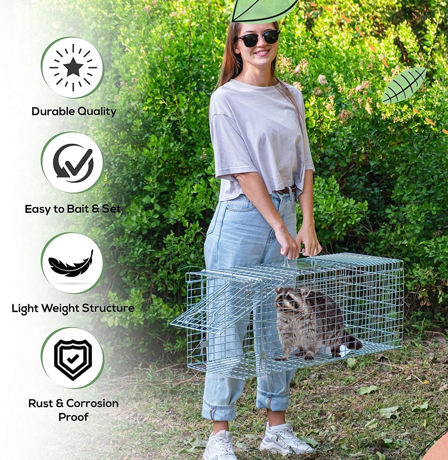 Cat Trap Live Animal Trap Easy Set One-Door Cage Trap for Raccoons, Stray Cats, Groundhogs, Opossums, and Armadillos Large