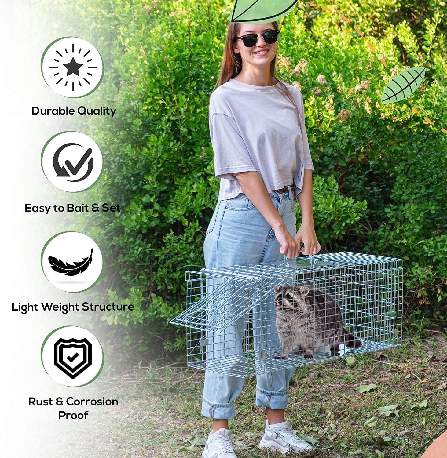 Cat Trap Live Animal Trap Easy Set One-Door Cage Trap for Raccoons, Stray Cats, Groundhogs, Opossums, and Armadillos Large