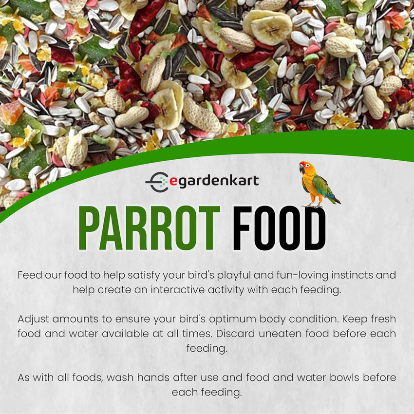 Egardenkart® Parrot Food Mix - Parrots Food with Fruit Blend | Bird Food for Parrot | Nutritionally Complete Bird Seed Mix | Bird Feed for Macaw, Cockatoo and All Parrots