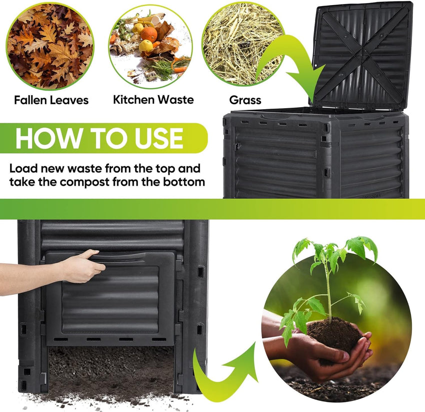 Garden Composter Bin Composting Waste Box Recycling Eco Storage 300L