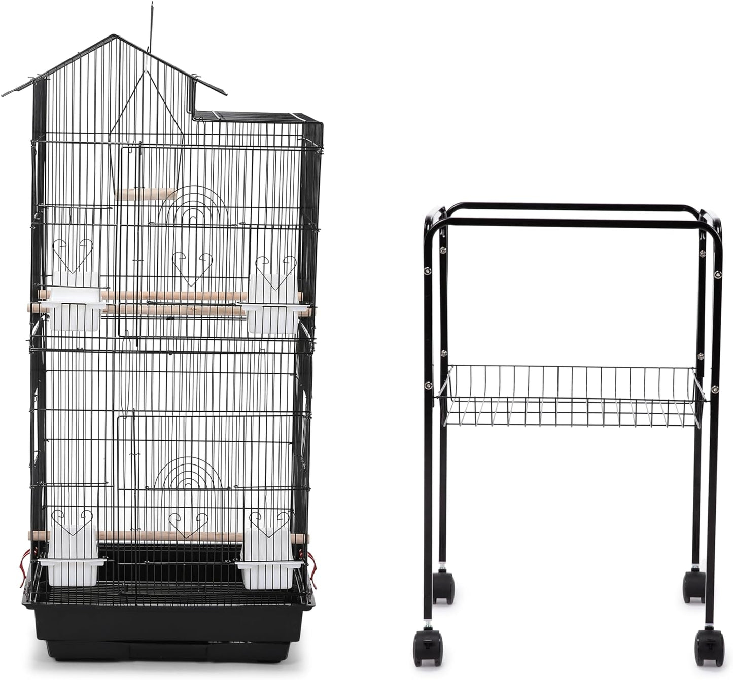 Roof Top Large Bird cage with Rolling Stand for Cockatiel Sun Conure Parakeet