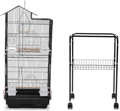 Roof Top Large Bird cage with Rolling Stand for Cockatiel Sun Conure Parakeet