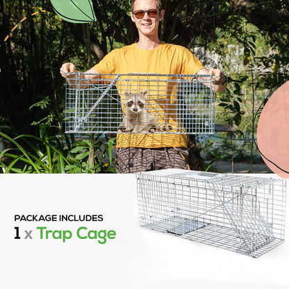 Cat Trap Live Animal Trap Easy Set One-Door Cage Trap for Raccoons, Stray Cats, Groundhogs, Opossums, and Armadillos Large