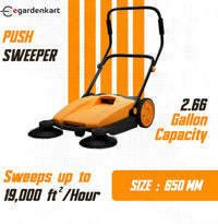 Egardenkart, Walk-Behind Outdoor Hand Push Sweeper - 2.66 Gallon Capacity, 27.5" Sweeping width, Sweeps up to 19,000 ft²/Hour,