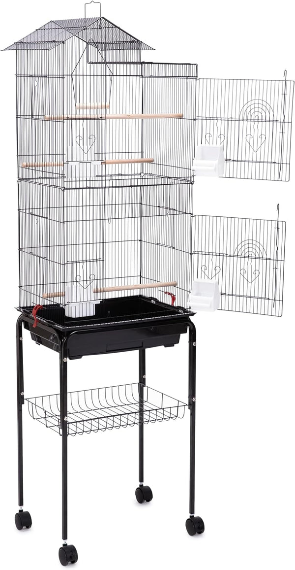 Roof Top Large Bird cage with Rolling Stand for Cockatiel Sun Conure Parakeet