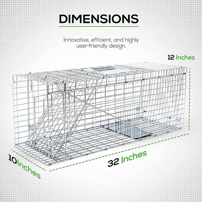 Cat Trap Live Animal Trap Easy Set One-Door Cage Trap for Raccoons, Stray Cats, Groundhogs, Opossums, and Armadillos Large
