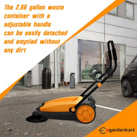 Egardenkart, Walk-Behind Outdoor Hand Push Sweeper - 2.66 Gallon Capacity, 27.5" Sweeping width, Sweeps up to 19,000 ft²/Hour,