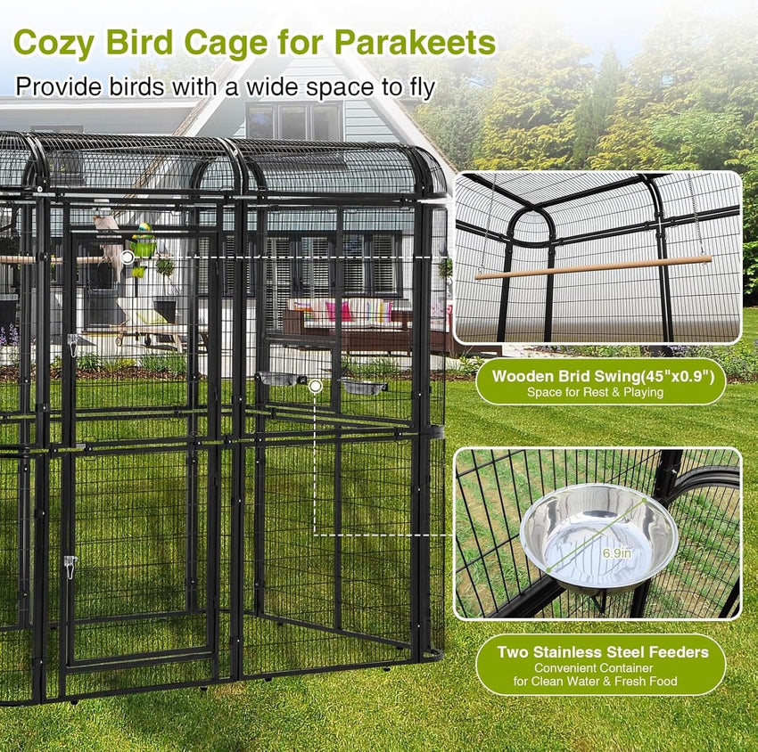 Egardenkart Aviary Large Walk-in Bird Cage - Heavy Duty Outdoor Aviary for Parrots, Macaws, Conures, Lovebirds, Finches, Parakeets, Cockatiels - Durable Pet House Birdcage