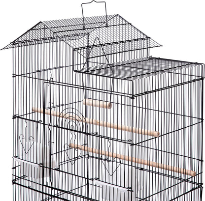 Roof Top Large Bird cage with Rolling Stand for Cockatiel Sun Conure Parakeet