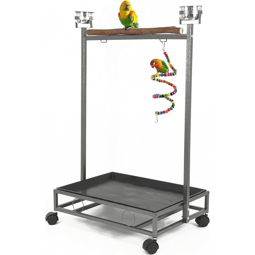 Egardenkart Store Bird Stand Play Top Large Wrought Iron Parrot Bird Play Stand Perch Play Gym Play Ground Rolling Stand Wrought Black