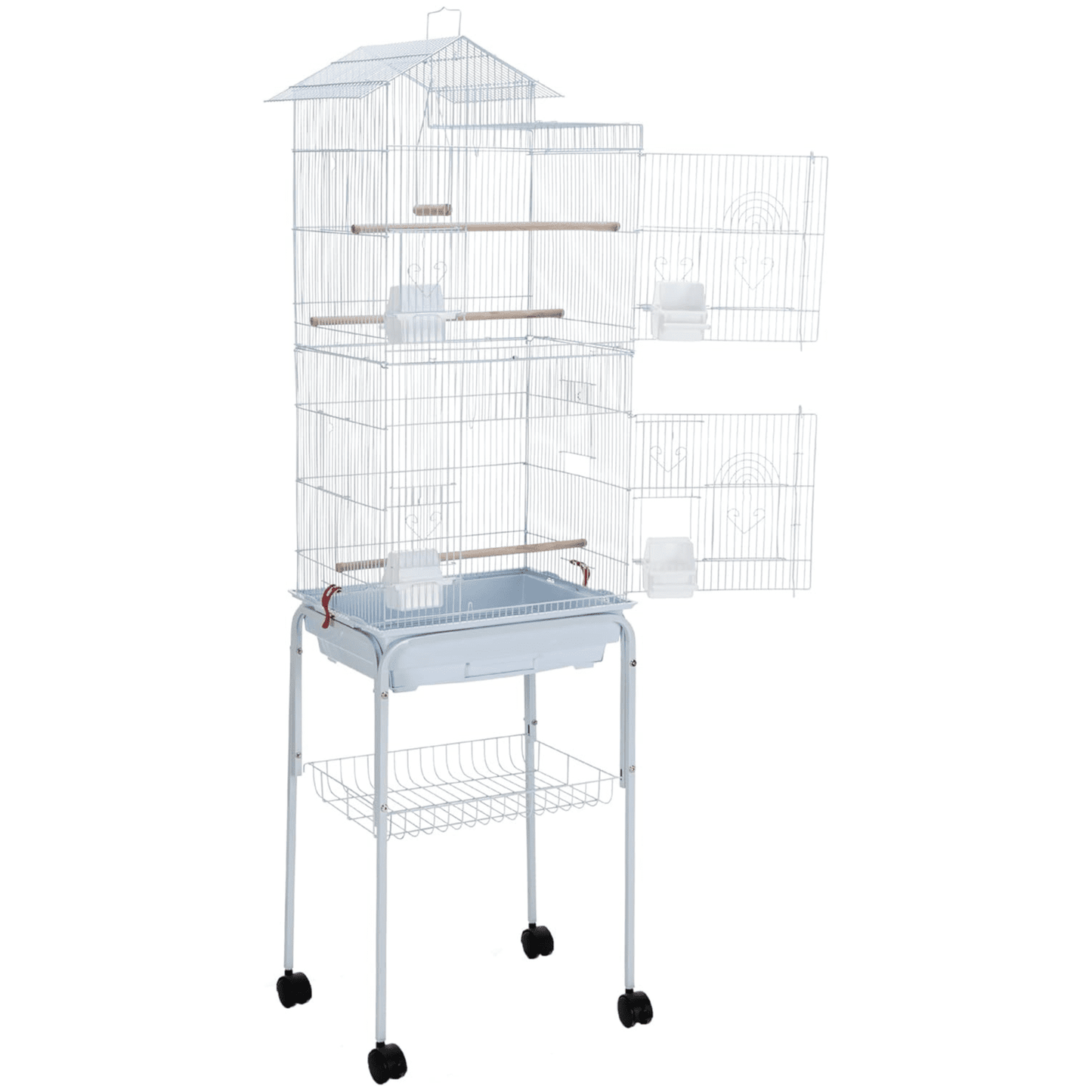 Roof Top Large Bird cage with Rolling Stand for Cockatiel Sun Conure Parakeet