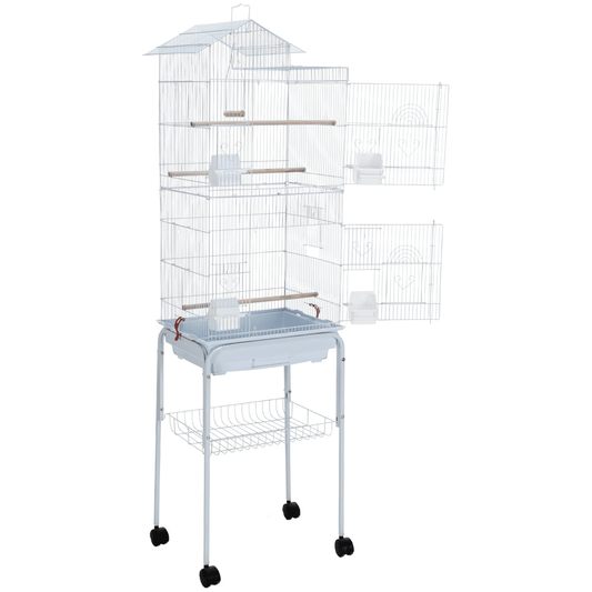 Roof Top Large Bird cage with Rolling Stand for Cockatiel Sun Conure Parakeet
