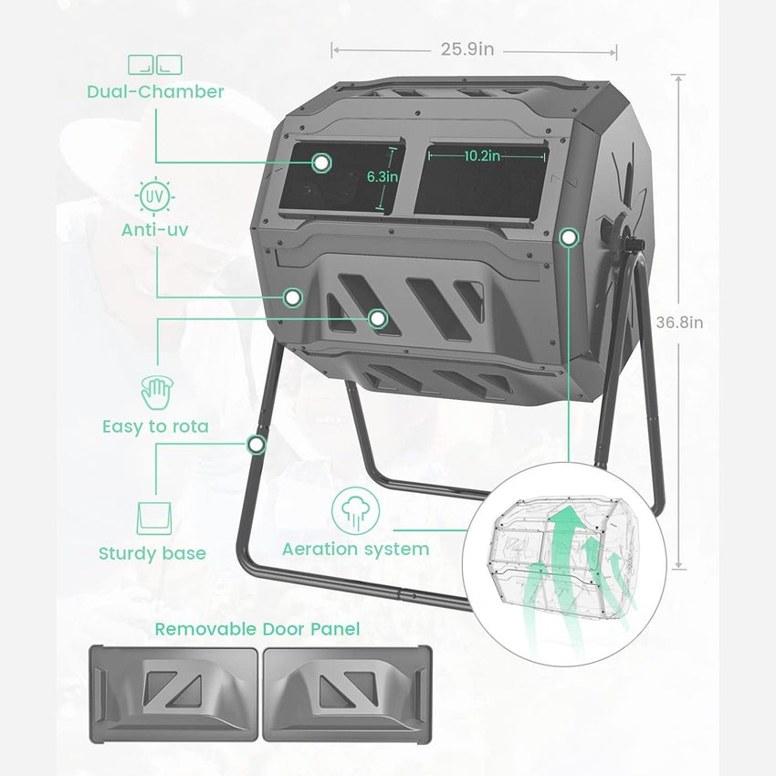 Compost Bin Dual Rotating Outdoor Composting Tumblers 160ltr