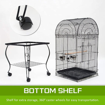 Large Metal Bird Cage Parrot Aviary Cage with Wheels